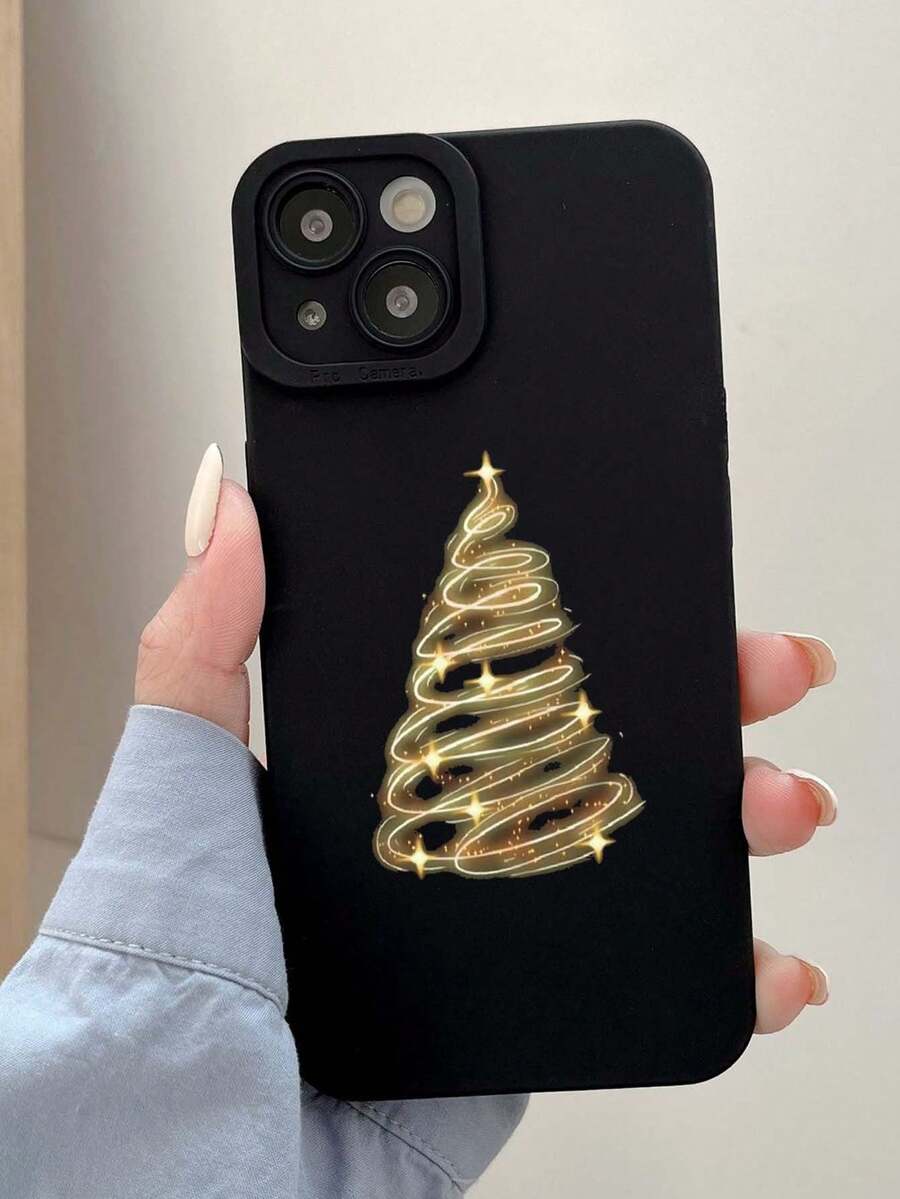 金色聖誕樹印花行動電源殼,適用於蘋果手機 - 黑色 - 查看 1