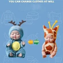 1 件可爱动物娃娃鹿、蜜蜂、熊、长颈鹿、老虎、兔子睡眠模拟重生娃娃，带衣服展示柜娃娃，睡娃娃礼物 - 藍色 - 查看 8