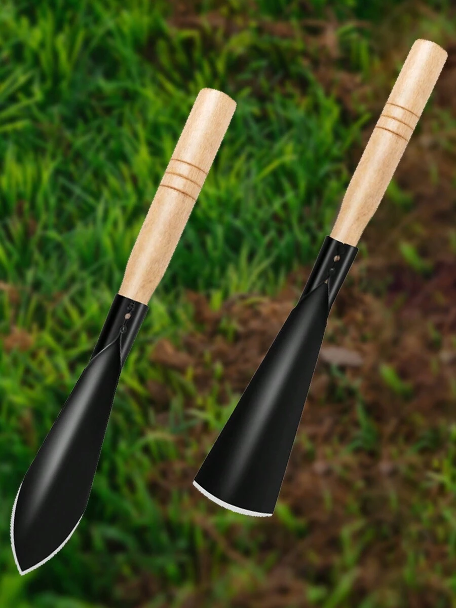 1入雙頭園藝鋼鏟,具尖頭和平頭,適用於挖掘土壤、除草、盆栽、種植、移栽、戶外花園農具