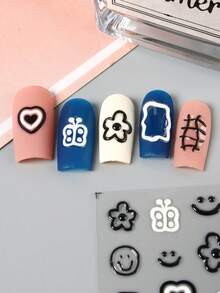 2入組5d果凍花心指甲藝術貼紙,實心糖果膠造型,3d效果裝飾貼紙,滑塊美甲配件 - 黑與白 - 查看 2