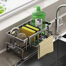 Kitchen Sink Drainer Rack Organizer, Multi-functional Draining Basket With Hanging Rod For Sink - Grey - View 9