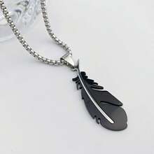 1 件男士時尚黑色不銹鋼羽毛吊墜項鍊,彩色羽毛情侶時尚首飾,聖誕節萬聖節生日禮物的完美選擇