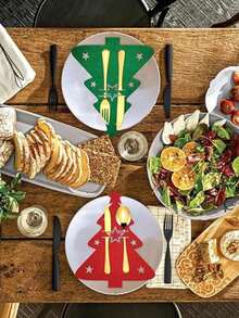 10 Stücke Weihnachtsbaum Besteckhalter, Filz Gabel & Löffel Tasche, Geeignet Für Weihnachtsfeier Tisch Dekoration