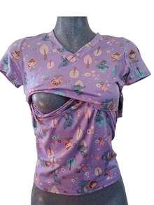 Blusa de maternidad y lactancia  estampada - Lila Púrpura - Ver 4