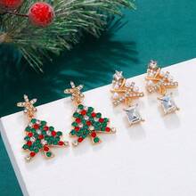 1pair Creative Rhinestone Christmas Tree Earrings For Women, European And American Style - Silver - View 4