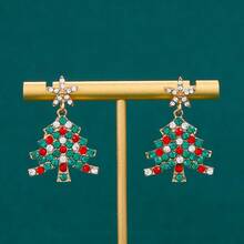 1pair Creative Rhinestone Christmas Tree Earrings For Women, European And American Style - Silver - View 2