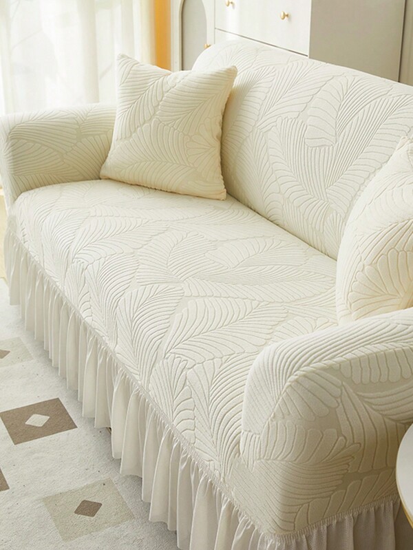 1 Pièce Housse De Canapé Élastique Moderne En Fibre De Polyester Avec Motif Feuille Et Design De Jupe, Anti-poussière Et Anti-dérapant, Convient À Types De Canapés De 1/2/3/4 Places Tout Au Long De L'année