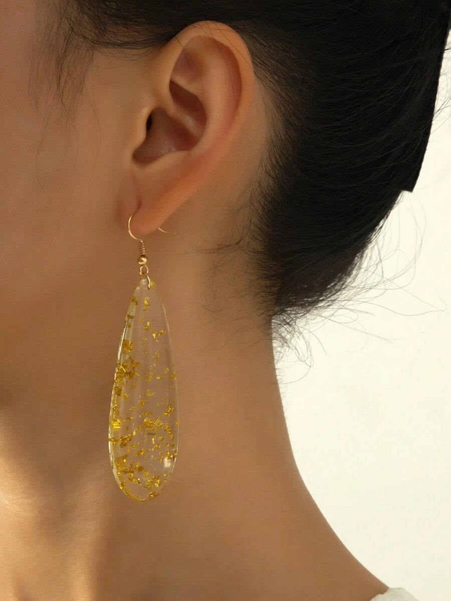 1對原創歐美設計的膠體 & 樹脂吊墜耳環,長髮銀色飾品,適合約會