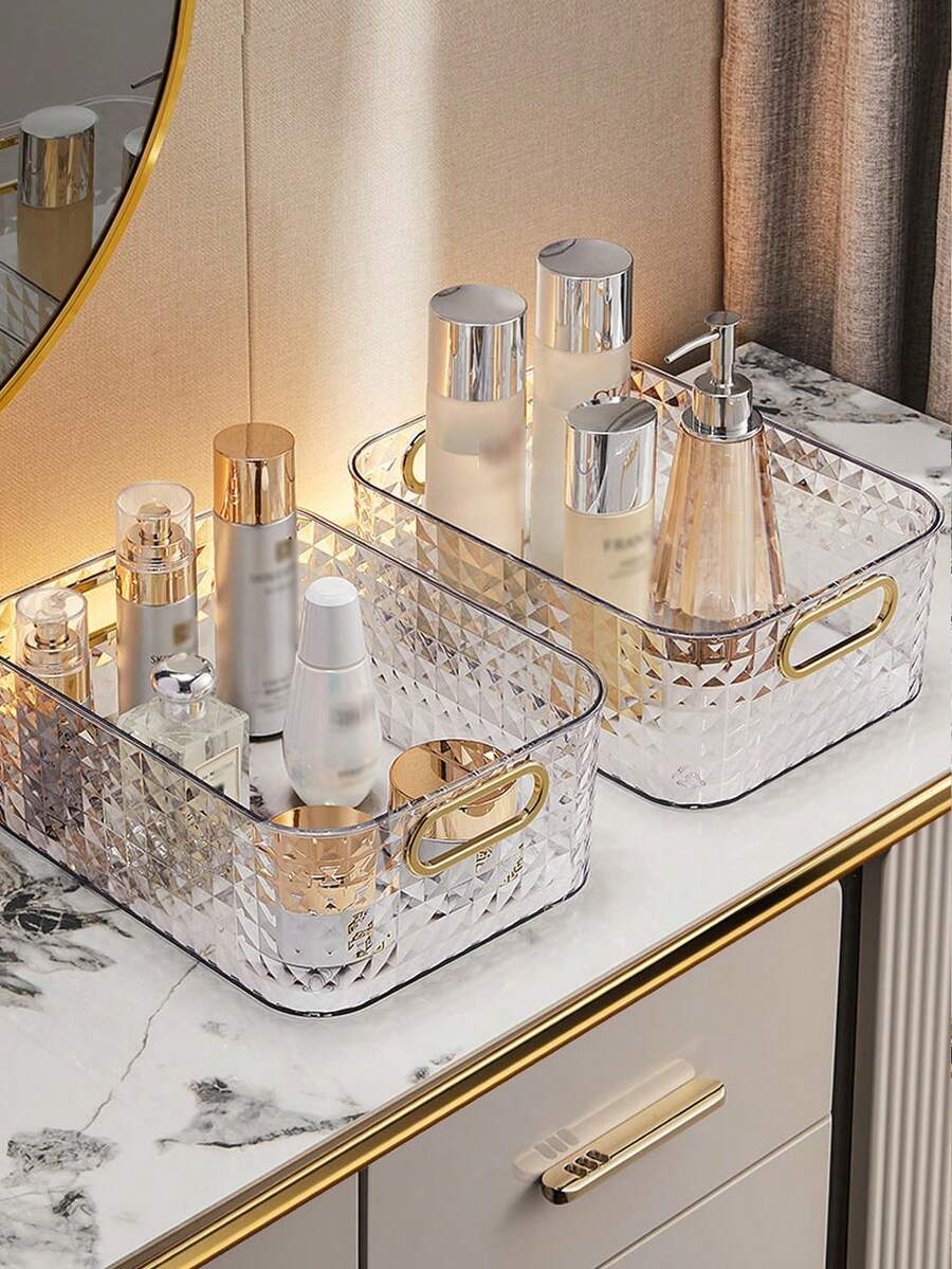 1個托盤,化妝品展示架,收納盒,書桌收納架,適用於護膚面膜,香水,沐浴用品,零食,糖果,梳妝台,浴室,臥室,客廳,衣櫃,櫥櫃,鏡櫃 - 白色 - 查看 1