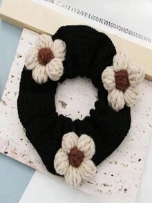 3pcs/set New Arrival Milk Coffee Color Flower Hair Accessories Bun Hair Tie For Hair Bun, Ponytail, And Braids In Fall And Winter - Multicolor - View 4