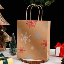 1pc Christmas Kraft Paper Bag, Natural Color Gift Bag With Handle For Christmas Eve Gift Packaging - Multicolor - View 4