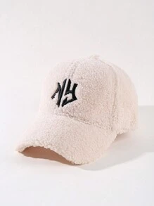 1 chiếc mũ lưỡi trai mùa đông thêu logo New York, mũ len ấm áp màu trơn dành cho nữ, thích hợp cho du lịch ngoài trời - Màu be - Xem 3