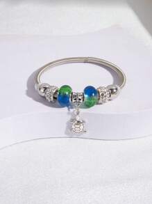 1入組白色陶瓷和鑽石球,彩色大珠子和烏龜形吊墜裝飾不銹鋼珠鍊手鍊,可愛的時尚珠寶禮物獻給約會中的女性