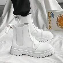 Botas Chelsea Blancas Para Trabajo De Hombre Personalizadas Con Decoraciones Y Cordones, Zapatos De Moda - Blanco - Ver 1