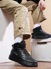 男士青少年輕便黑色高筒繫帶休閒運動步行鞋