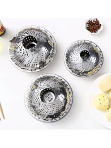 1pc Folding Stainless Steel Steaming Rack, Multifunctional Water Separation Steamer, Extendable Steam Plate, Steamer - Multicolor - View 3