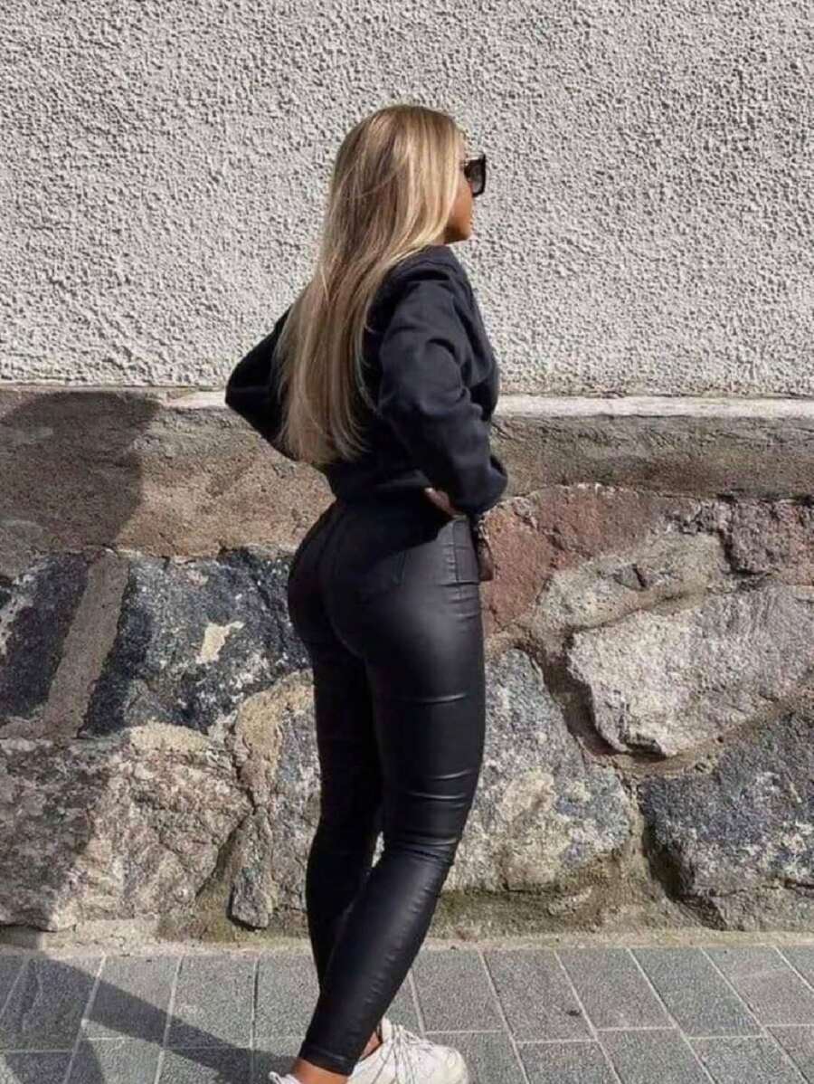 Pantalon de vinipiel/transparencia - Negro - Ver 1