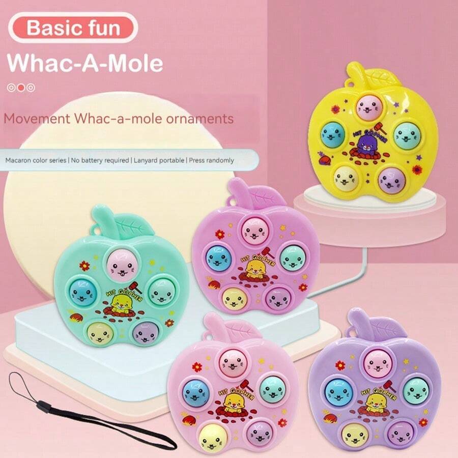 1pc Cute Handheld Whac-a-mole Toy Game Machine Stress Relief Mini Toy, Random Color - Multicolor - View 1
