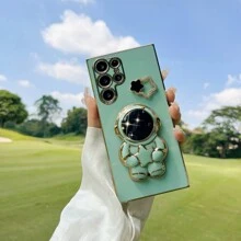 Một Ốp Mềm Tpu Cạnh Thẳng Mạ Điện Chống Rơi Màu Xanh Lá Cây Với Giá Đỡ Phi Hành Gia Tự Làm, Ốp Điện Thoại Thiết Kế Ngôi Sao Năm Cánh Kim Cương Giả Tương Thích Với Apple Iphone, Điện Thoại Samsung Và Android, Vỏ/Vỏ Bảo Vệ - màu xanh lá - Xem 1