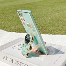 Một Ốp Mềm Tpu Cạnh Thẳng Mạ Điện Chống Rơi Màu Xanh Lá Cây Với Giá Đỡ Phi Hành Gia Tự Làm, Ốp Điện Thoại Thiết Kế Ngôi Sao Năm Cánh Kim Cương Giả Tương Thích Với Apple Iphone, Điện Thoại Samsung Và Android, Vỏ/Vỏ Bảo Vệ - màu xanh lá - Xem 4