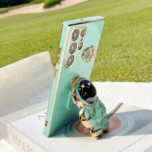 Một Ốp Mềm Tpu Cạnh Thẳng Mạ Điện Chống Rơi Màu Xanh Lá Cây Với Giá Đỡ Phi Hành Gia Tự Làm, Ốp Điện Thoại Thiết Kế Ngôi Sao Năm Cánh Kim Cương Giả Tương Thích Với Apple Iphone, Điện Thoại Samsung Và Android, Vỏ/Vỏ Bảo Vệ - màu xanh lá - Xem 5