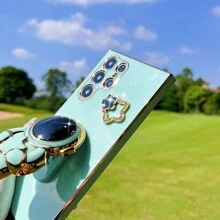 Một Ốp Mềm Tpu Cạnh Thẳng Mạ Điện Chống Rơi Màu Xanh Lá Cây Với Giá Đỡ Phi Hành Gia Tự Làm, Ốp Điện Thoại Thiết Kế Ngôi Sao Năm Cánh Kim Cương Giả Tương Thích Với Apple Iphone, Điện Thoại Samsung Và Android, Vỏ/Vỏ Bảo Vệ - màu xanh lá - Xem 2