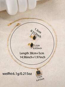 1set Minimalist Geometric Square Pendant Stainless Steel 18k Gold Plated Earring & Necklace Set - Multicolor - View 5