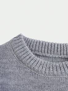 Boys' Crew Neck Comfortable And Loose Fit Knit Sweater With Star And Deer Pattern - Grey - View 4