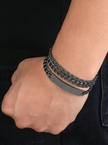 3入組時尚個性簡約男士不鏽鋼手鍊,時尚配件