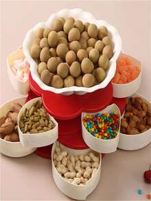 1pc Multifunctional Rotating Fruit Plate With Cover, Used As Candy Snack Box Or High-end Living Room Fruit Plate For Chinese New Year - Red - View 7