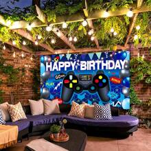 蓝色游戏生日快乐背景布派对装饰用品成人儿童生日快乐派对用品生日快乐派对摄影背景布圣诞 - 藍色 - 查看 4