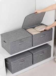 1 件带盖和手柄的拉链衣服织物收纳盒，大容量衣服篮，毯子，被子，玩具，家庭衣柜收纳盒，节省空间的衣柜收纳盒，卧室，家庭，宿舍，卧室配件装饰品装饰节日装饰房间装饰家居装饰卧室装饰礼服裤子鞋子牛仔裤靴子裙子卧室，收纳盒，家庭收纳，女式白色 T 恤，女式黑色裤子，女士冬装，连衣裙， - 灰色 - 查看 1