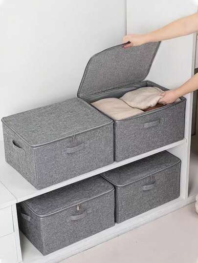 1 件带盖和手柄的拉链衣服织物收纳盒，大容量衣服篮，毯子，被子，玩具，家庭衣柜收纳盒，节省空间的衣柜收纳盒，卧室，家庭，宿舍，卧室配件装饰品装饰节日装饰房间装饰家居装饰卧室装饰礼服裤子鞋子牛仔裤靴子裙子卧室，收纳盒，家庭收纳，女式白色 T 恤，女式黑色裤子，女士冬装，连衣裙，