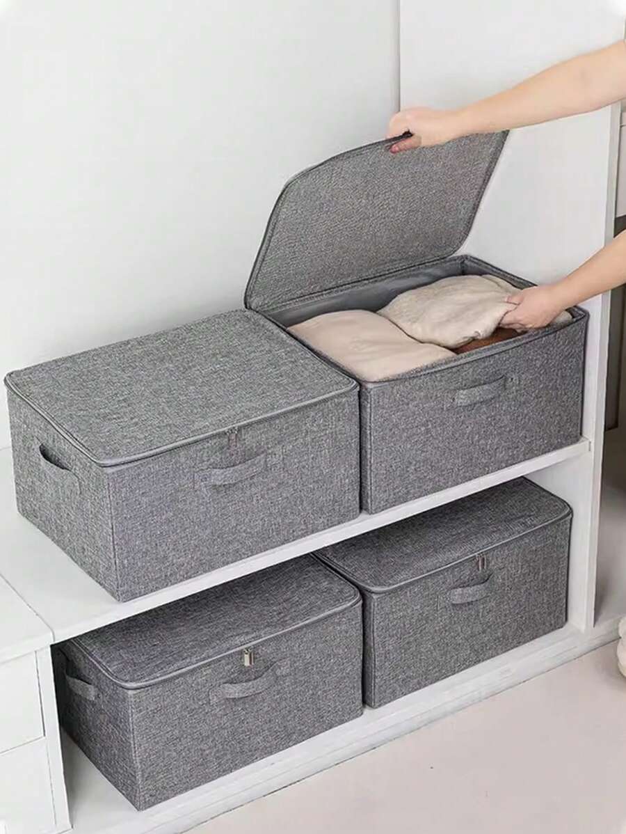 1 件带盖和手柄的拉链衣服织物收纳盒，大容量衣服篮，毯子，被子，玩具，家庭衣柜收纳盒，节省空间的衣柜收纳盒，卧室，家庭，宿舍，卧室配件装饰品装饰节日装饰房间装饰家居装饰卧室装饰礼服裤子鞋子牛仔裤靴子裙子卧室，收纳盒，家庭收纳，女式白色 T 恤，女式黑色裤子，女士冬装，连衣裙， - 灰色 - 查看 1