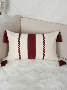 1入組無填充物流蘇裝飾靠墊套現代織物裝飾抱枕套適用於客廳家居裝飾 - 紅色 - 查看 3