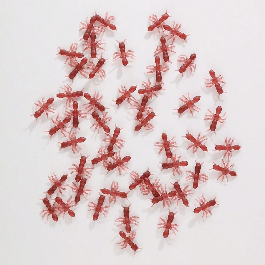 50入組迷你軟塑料昆蟲黑色和棕色小螞蟻裝飾,用於萬聖節diy裝飾配件 - 棕色 - 查看 1