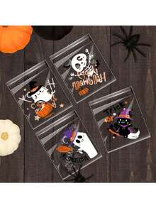 100入組萬聖節餅乾包裝袋-南瓜,幽靈等元素-自黏袋適用於派對禮物和婚禮糖果-裝飾性假日裝飾