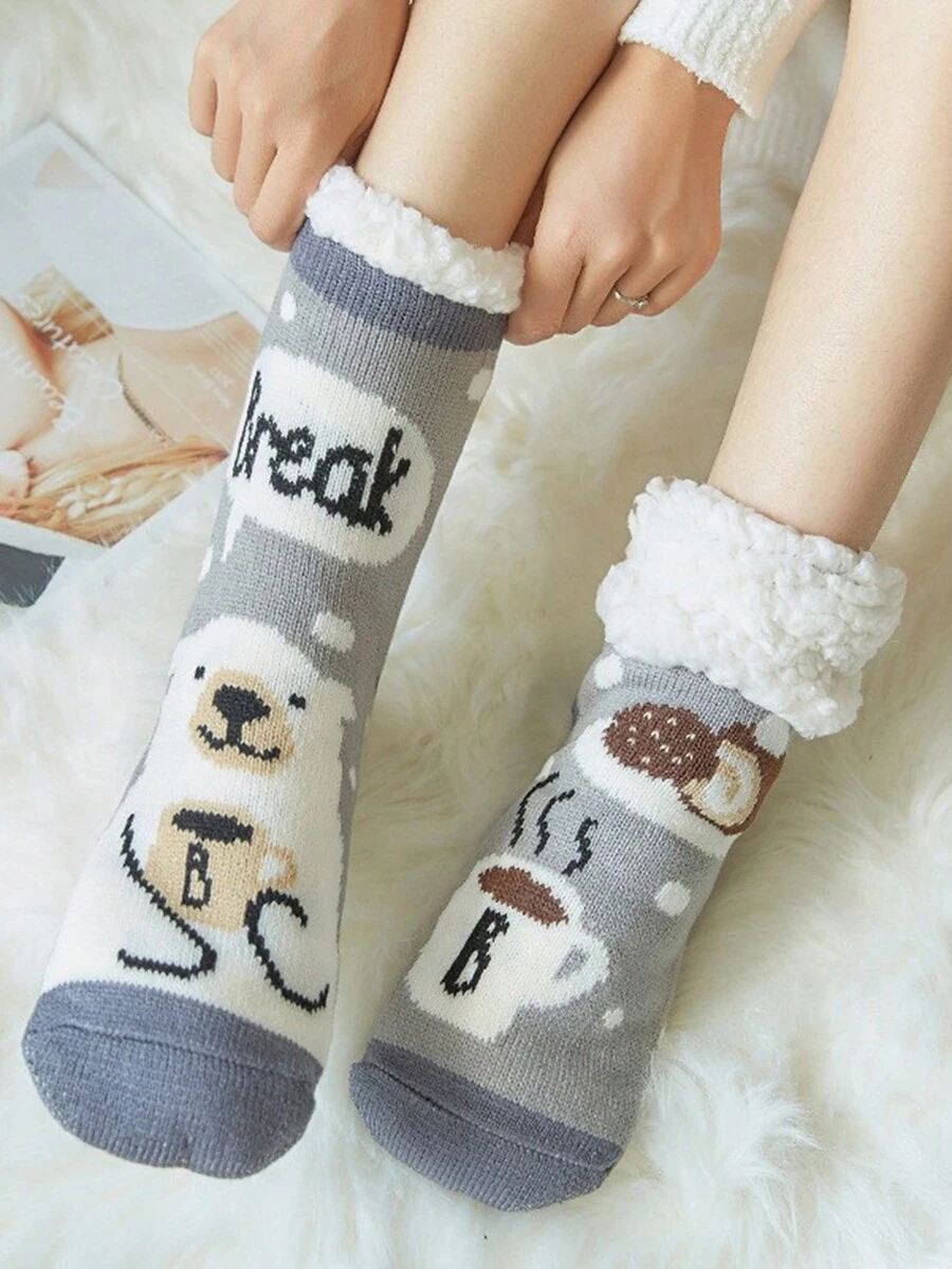 1 雙新款可愛保暖襪子加厚冬季女襪子聖誕卡哇伊長襪聖誕禮物家居地板房間有趣襪子