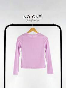 NO ONE Basic Essentials Long Sleeve Beach T-Shirt Soft Polyester Spandex Ribbed Fabric - Lilac Purple - View 4