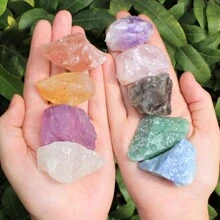 10入組隨機天然水晶石,適用於治療與冥想(晶、黃水晶、藍色輝石、玫瑰石英、綠色螢石)