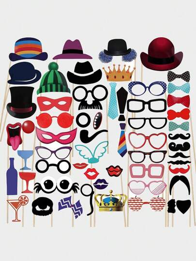 58件套婚礼拍照道具，婚礼摄影道具，婚礼自拍亭，木质婚礼摄影道具，婚礼拍照亭配件，眼镜，婚礼摄影，新娘，圣诞节