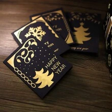 隨機5入組聖誕金箔賀卡,具有異國黑色圖案,用於聖誕和歐美新年祝福卡 - 黑色 - 查看 3