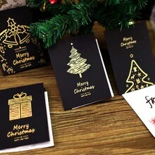 隨機5入組聖誕金箔賀卡,具有異國黑色圖案,用於聖誕和歐美新年祝福卡 - 黑色 - 查看 2