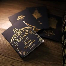 隨機5入組聖誕金箔賀卡,具有異國黑色圖案,用於聖誕和歐美新年祝福卡 - 黑色 - 查看 4