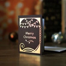 隨機5入組聖誕金箔賀卡,具有異國黑色圖案,用於聖誕和歐美新年祝福卡 - 黑色 - 查看 5