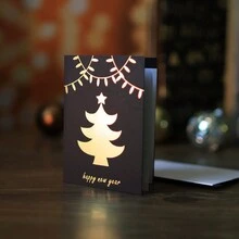 隨機5入組聖誕金箔賀卡,具有異國黑色圖案,用於聖誕和歐美新年祝福卡 - 黑色 - 查看 6