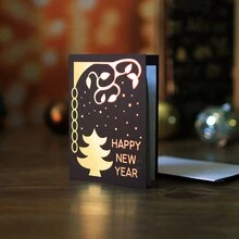 隨機5入組聖誕金箔賀卡,具有異國黑色圖案,用於聖誕和歐美新年祝福卡 - 黑色 - 查看 7