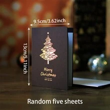 隨機5入組聖誕金箔賀卡,具有異國黑色圖案,用於聖誕和歐美新年祝福卡 - 黑色 - 查看 8