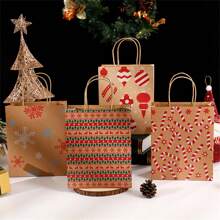 1pc Christmas Kraft Paper Bag, Natural Color Gift Bag With Handle For Christmas Eve Gift Packaging - Multicolor - View 1