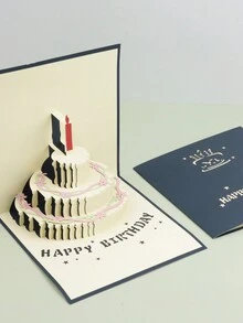 1pc 3d Pop-up Birthday Card Creative Candle & Cake Design, Gift & Greeting Card For Birthday With Envelope - Blue - View 3